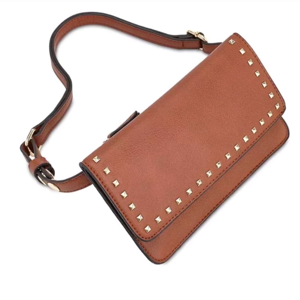 INC Quiin Studded Convertible Fanny Pack brandy